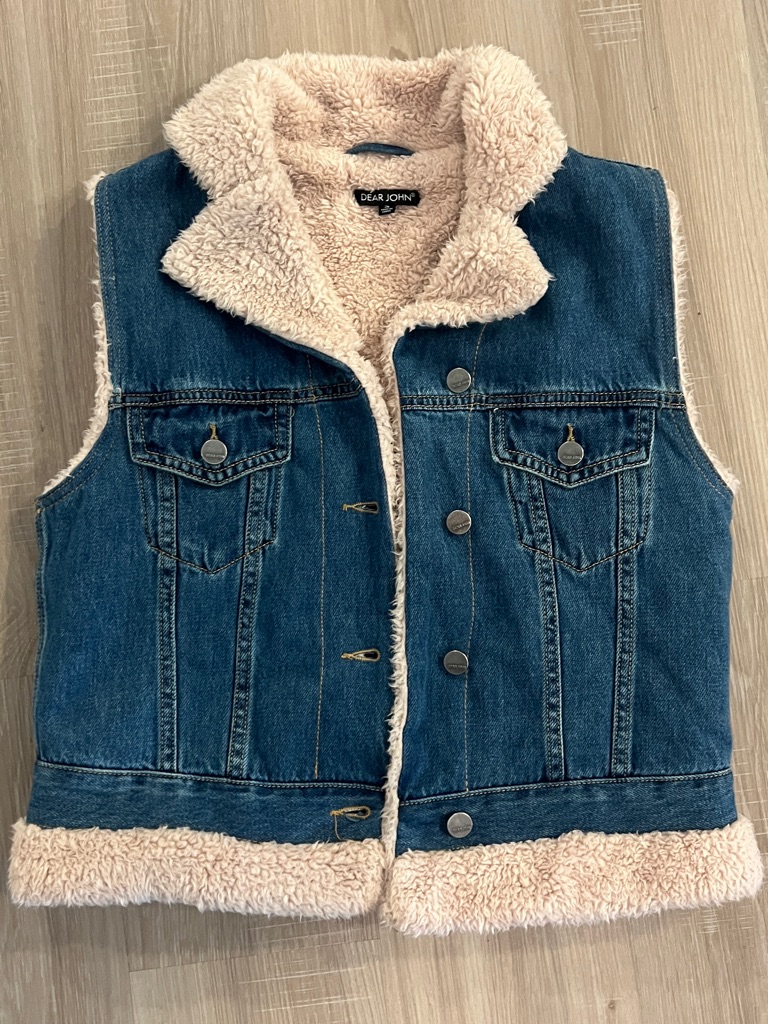 Dear John Blue Denim Sherpa Vest With Cream Trim